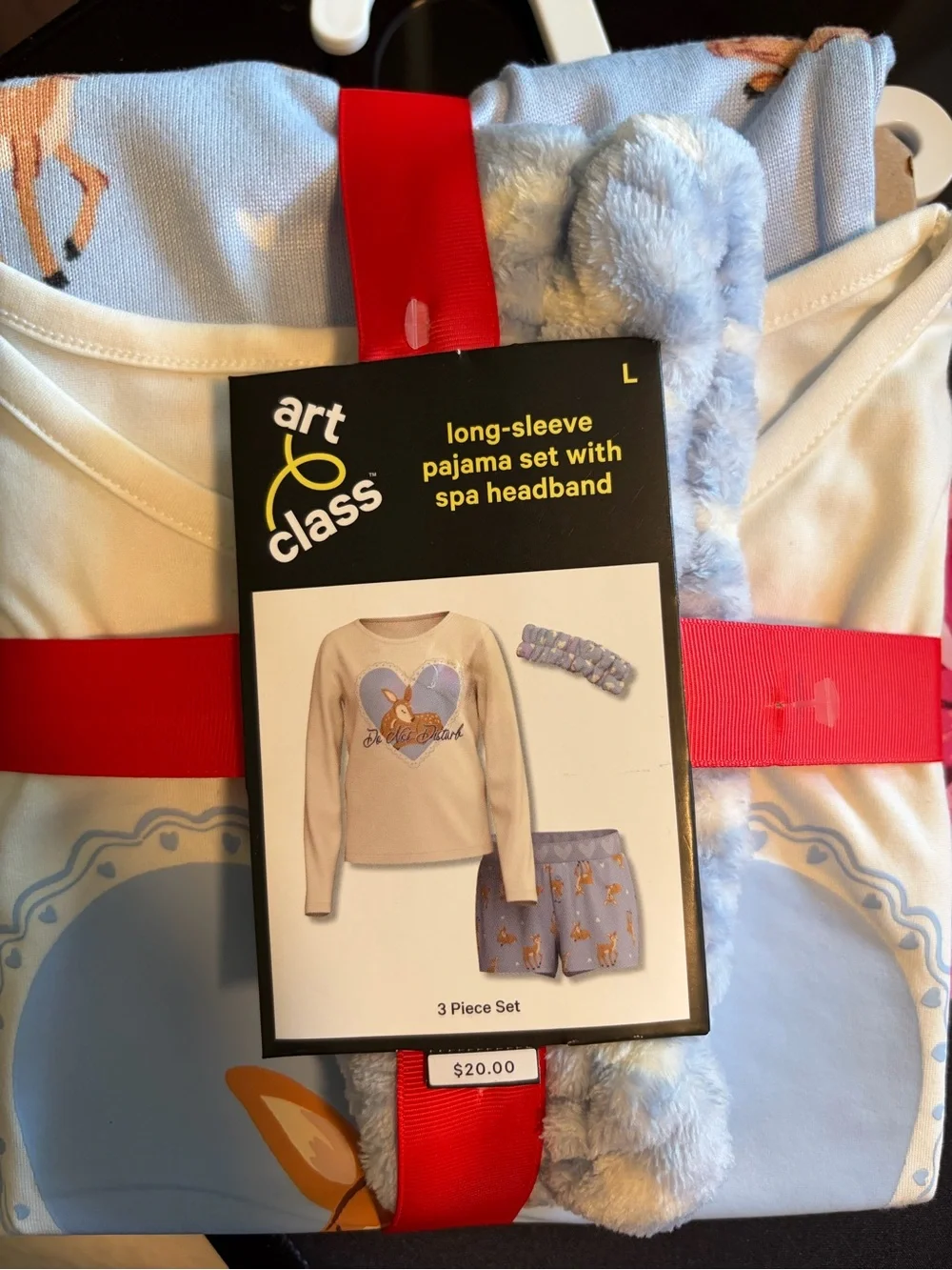 art class Light Blue and White Kids Pajama Set with Spa Headband